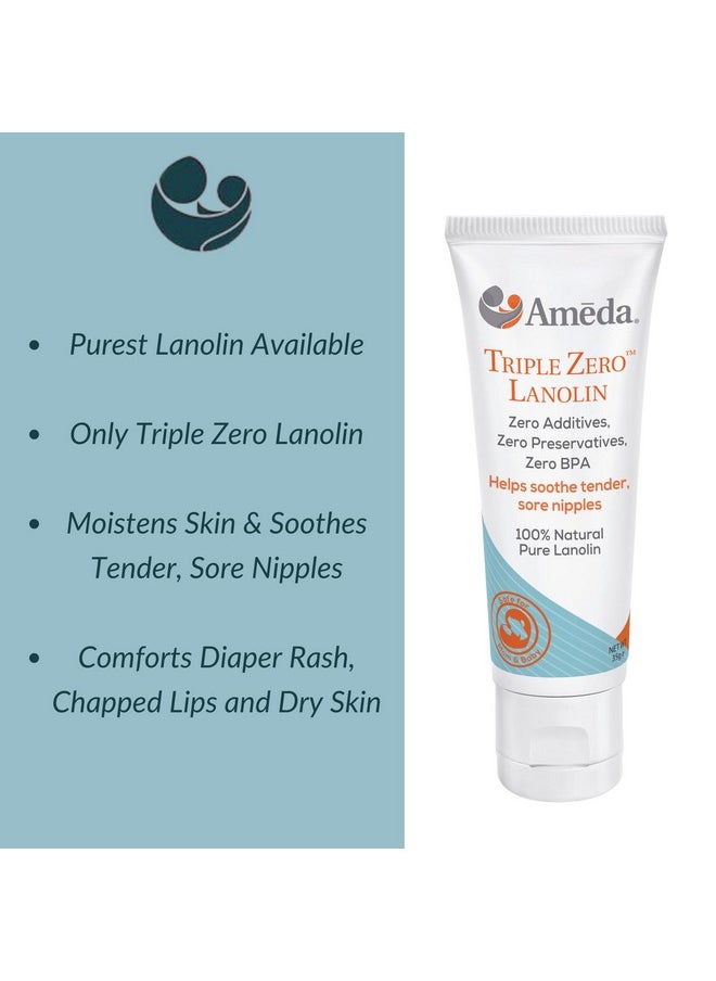 Triple Zero Lanolin Nipple Cream For Breastfeeding Pain | All Natural Lanolin Nipple Balm | Single Ingredient Pure Lanolin Cream | Breast Feeding Must Haves | Only Triple Zero Lanolin 35G/1.2Oz