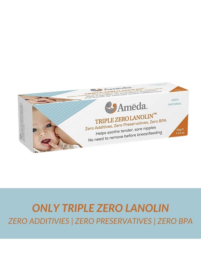 Triple Zero Lanolin Nipple Cream For Breastfeeding Pain | All Natural Lanolin Nipple Balm | Single Ingredient Pure Lanolin Cream | Breast Feeding Must Haves | Only Triple Zero Lanolin 35G/1.2Oz