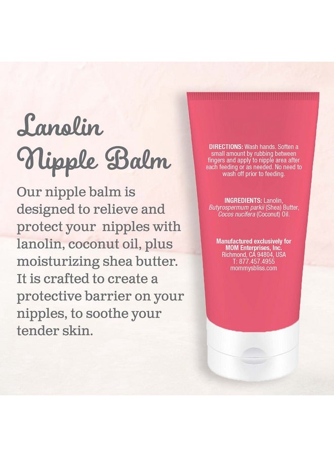 Lanolin Nipple Balm Breastfeeding Cream With Coconut Oil & Shea Butter, Soothing Cream For Sore, Cracked Nipples, Safe For Nursing Babies, Flavorless, 2 Oz