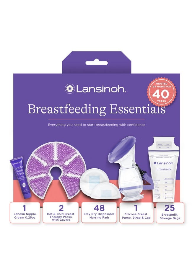 Breastfeeding Essentials Kit For New Moms With Nursing Pads, Breastmilk Storage Bags, Nipple Cream, Hot And Cold Breast Therapy Packs, Silicone Breast Pump, 77 Piece Gift Set