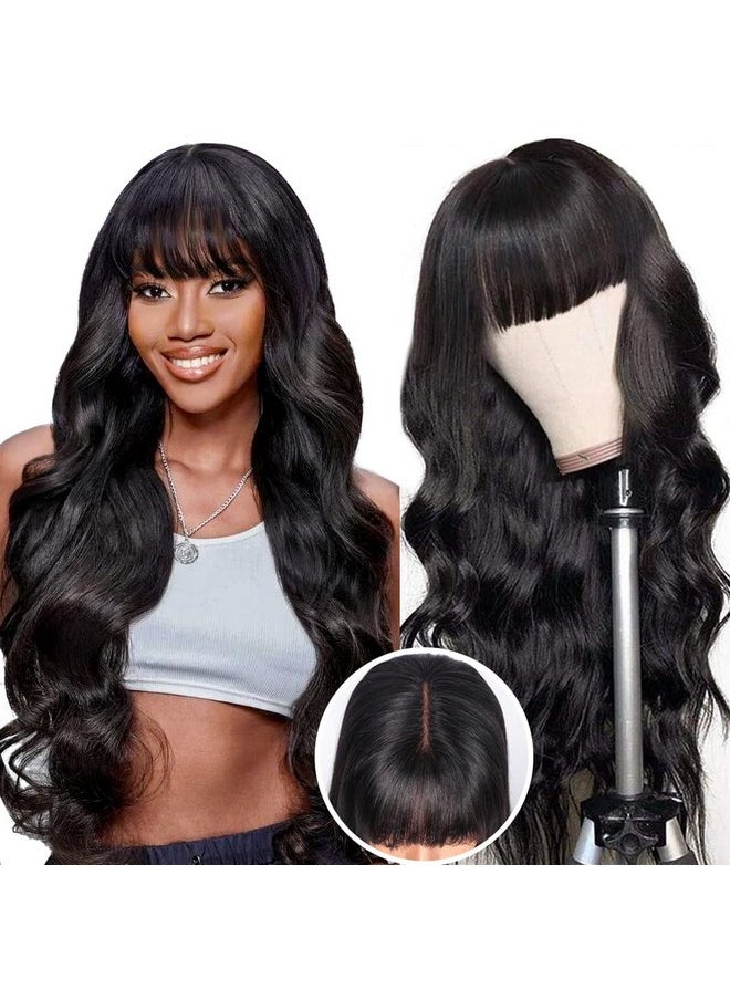 Body Wave Wig with Bangs 2x4 Lace Front Wigs Human Hair Wigs for Black Women Human Hair Glueless Closure Wigs Human Hair Wigs with Bangs 100% Brazilian Human Hair 180% Density Middle Part 18 Inch