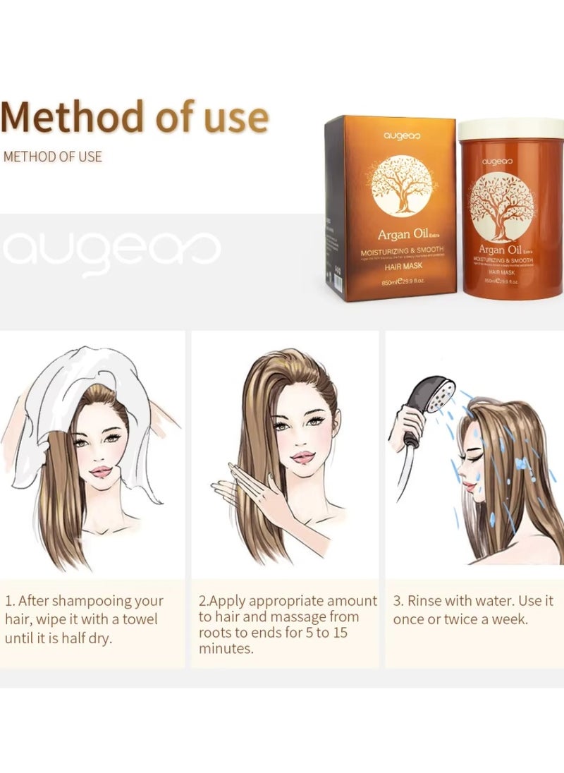 850ml Argan Oil Hair Mask Argan Oil of Morocco Deeply Nourish and Repair Damaged Hair Improve Split Ends and Restore Healthy Hair Extra Moisturizing and Smooth Argan Oil Creamy Hair Mask