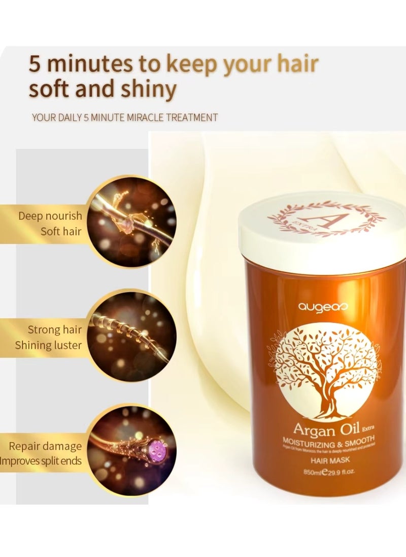 850ml Argan Oil Hair Mask Argan Oil of Morocco Deeply Nourish and Repair Damaged Hair Improve Split Ends and Restore Healthy Hair Extra Moisturizing and Smooth Argan Oil Creamy Hair Mask