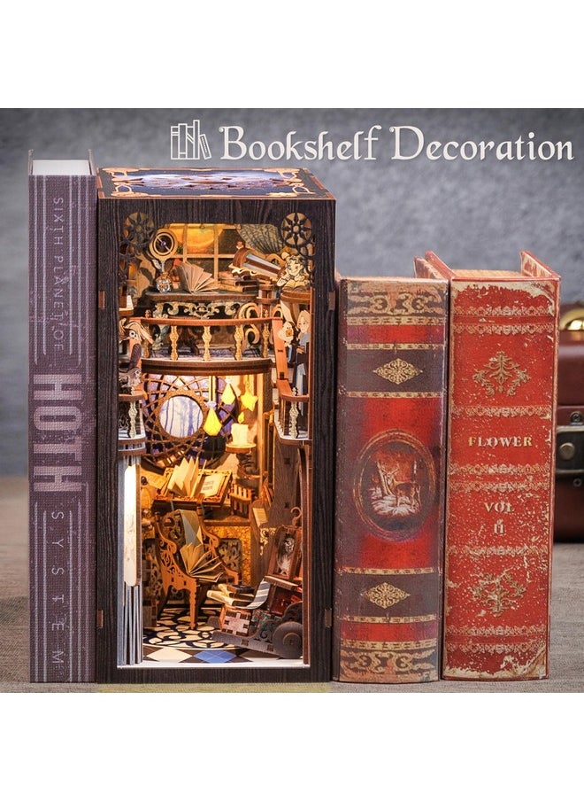 Book Nook Kit, Diy Dollhouse Miniature House Booknook For Adults And Teens, Bookshelf Insert Decor, Bookends Model Build-Creativity Gift Kit For Friends And Family (Nebula Common Room)