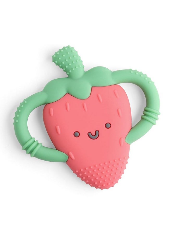 Strawberry-Shaped Baby Teether With Handles; Silicone Teether For Babies With Easy-Grab Handles And Textured, Teethable Surfaces - Baby Teething Toy For 3 Months & Up (Strawberry)