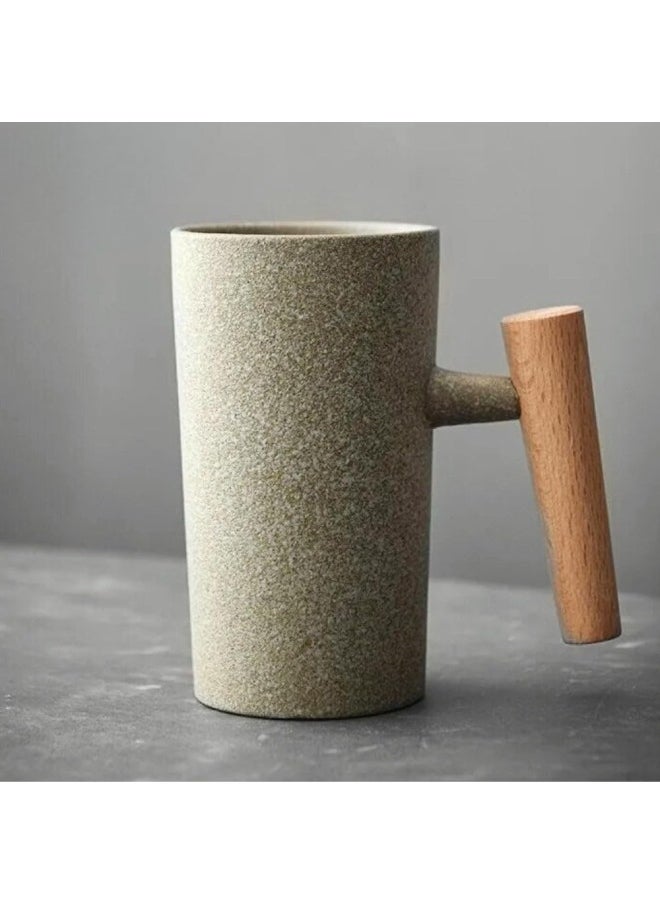 Nordic Earth Mugs | Pottery Coffee Mug with Wooden Handle (Sage)