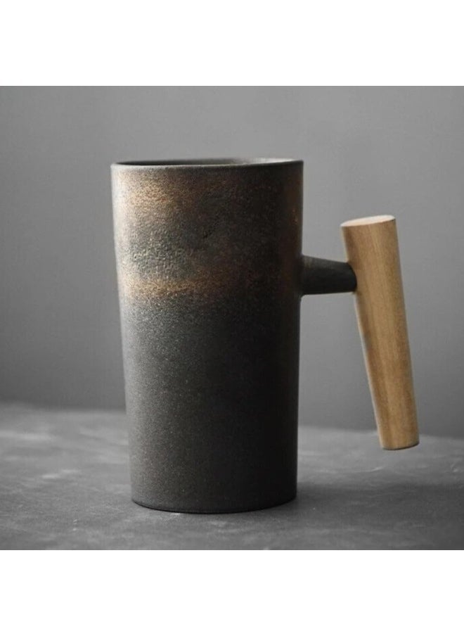 Nordic Earth Mugs | Pottery Coffee Mug with Wooden Handle (Volcanic)