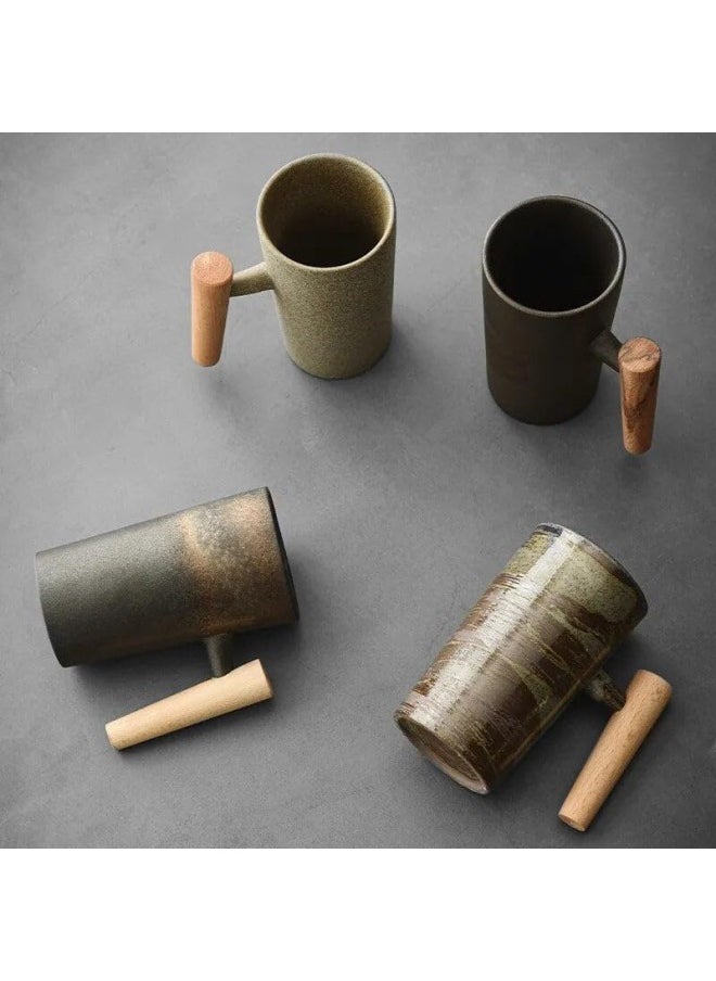 Nordic Earth Mugs | Pottery Coffee Mug with Wooden Handle (Volcanic)