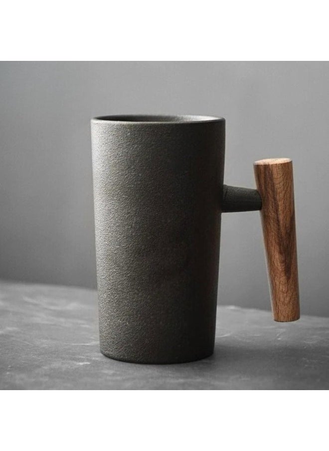 Nordic Earth Mugs | Pottery Coffee Mug with Wooden Handle (Onyx)