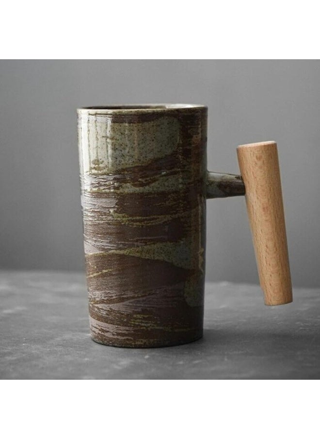 Nordic Earth Mugs | Pottery Coffee Mug with Wooden Handle (Landslide)