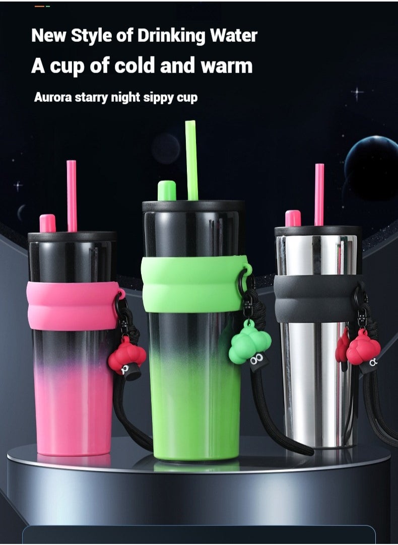 710ml Insulated Travel Coffee Mug Spill Proof Leak Proof Portable Camping Stainless Steel Coffee Mug Reusable Coffee Mug with Lid Hot & Cold Drink Thermos Mug (Gradient green)