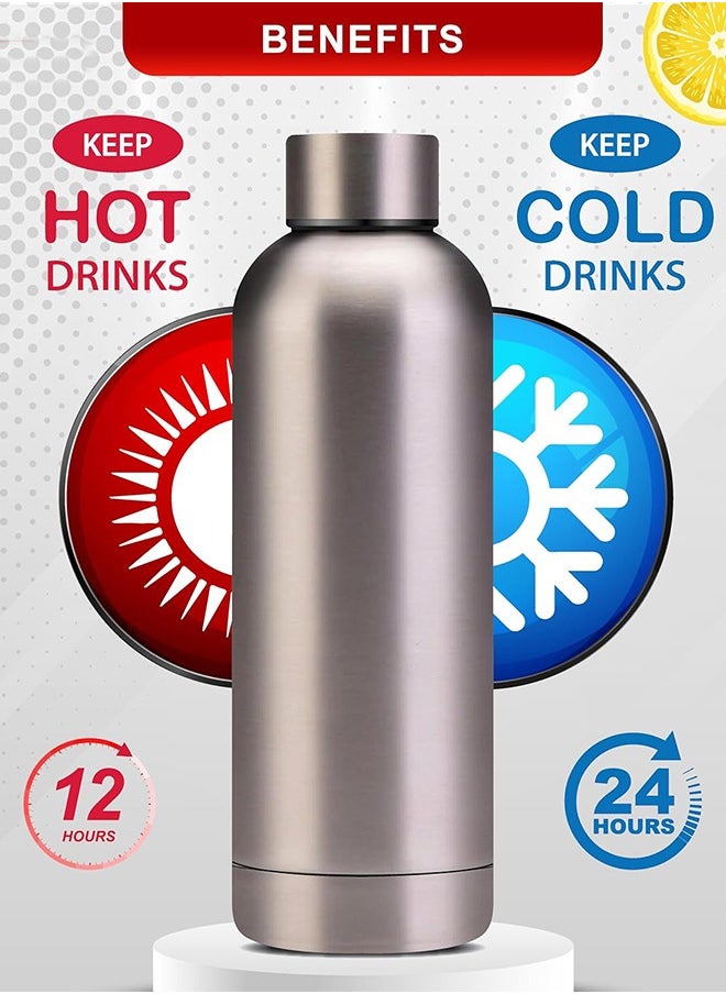 750 ml Water Bottle Stainless Steel, Drinking Thermos Double Wall Insulated Water Bottles for Hot and Cold Water for Women Men Metal Water Bottle for Gym Office Water Bottle Silver