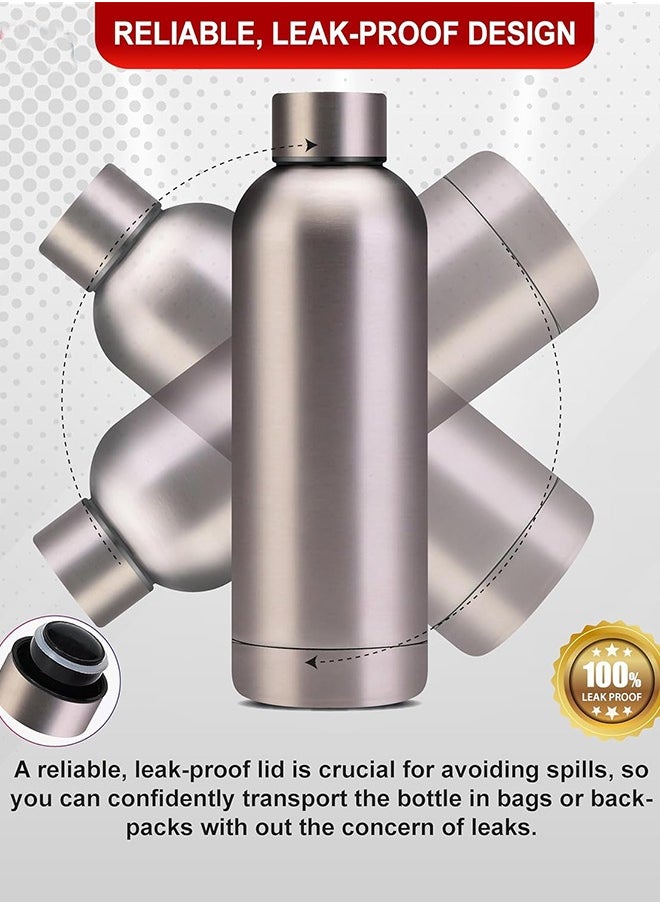 750 ml Water Bottle Stainless Steel, Drinking Thermos Double Wall Insulated Water Bottles for Hot and Cold Water for Women Men Metal Water Bottle for Gym Office Water Bottle Silver