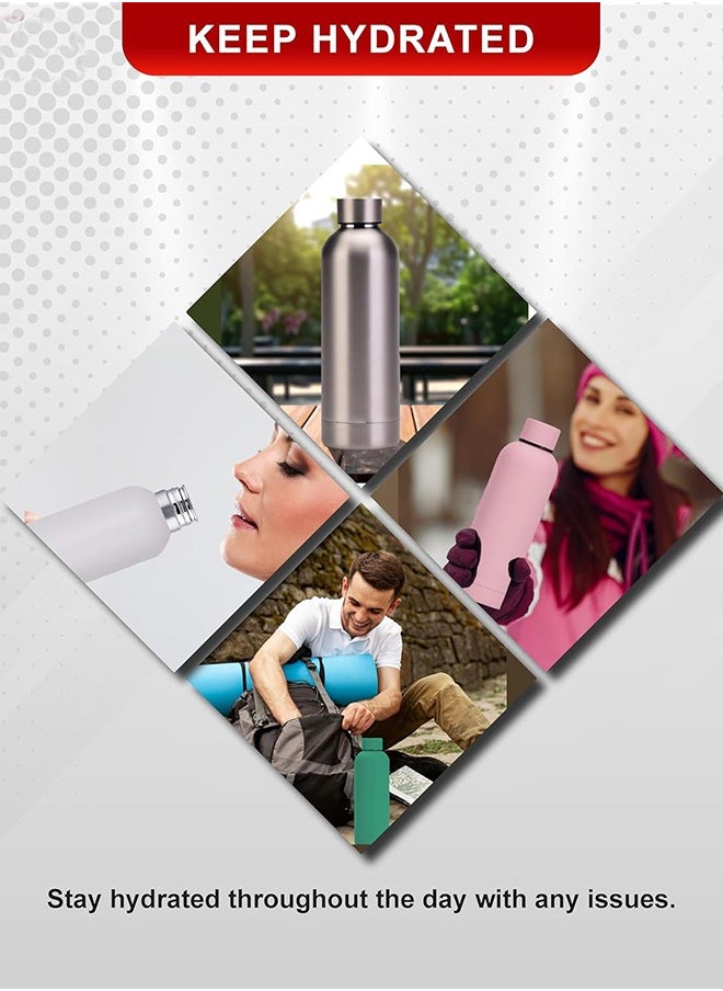 750 ml Water Bottle Stainless Steel, Drinking Thermos Double Wall Insulated Water Bottles for Hot and Cold Water for Women Men Metal Water Bottle for Gym Office Water Bottle Silver