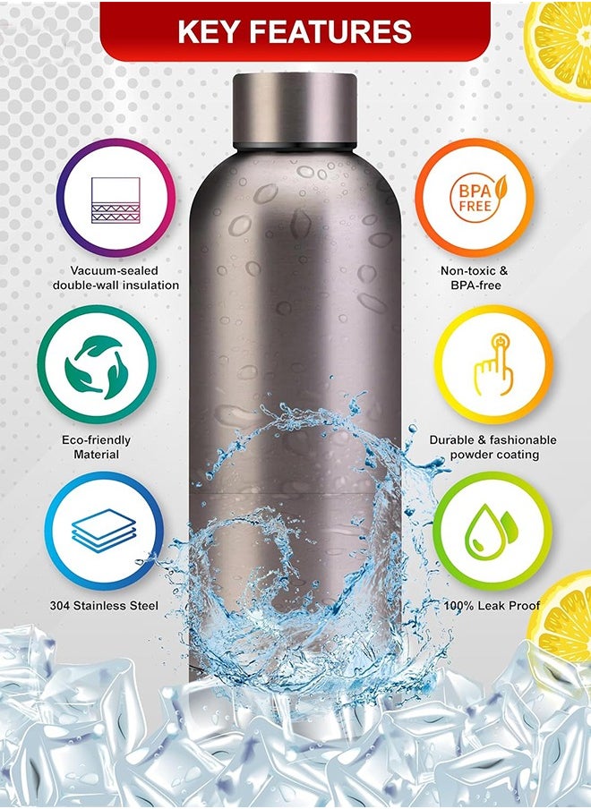 750 ml Water Bottle Stainless Steel, Drinking Thermos Double Wall Insulated Water Bottles for Hot and Cold Water for Women Men Metal Water Bottle for Gym Office Water Bottle Silver