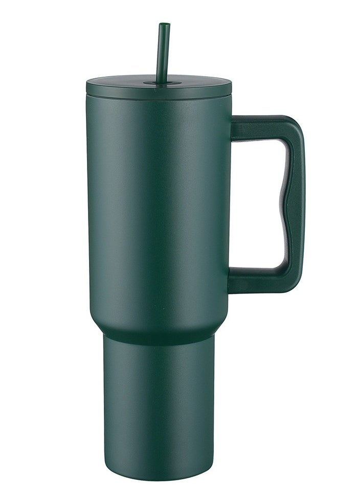 Popular Style Mug with Handle. Stainless Steel Tumbler with Lid and Straw Insulated Travel Mug with Handle Keeps Drinks Cold Fits in Car Cup Holders 40oz Dark green