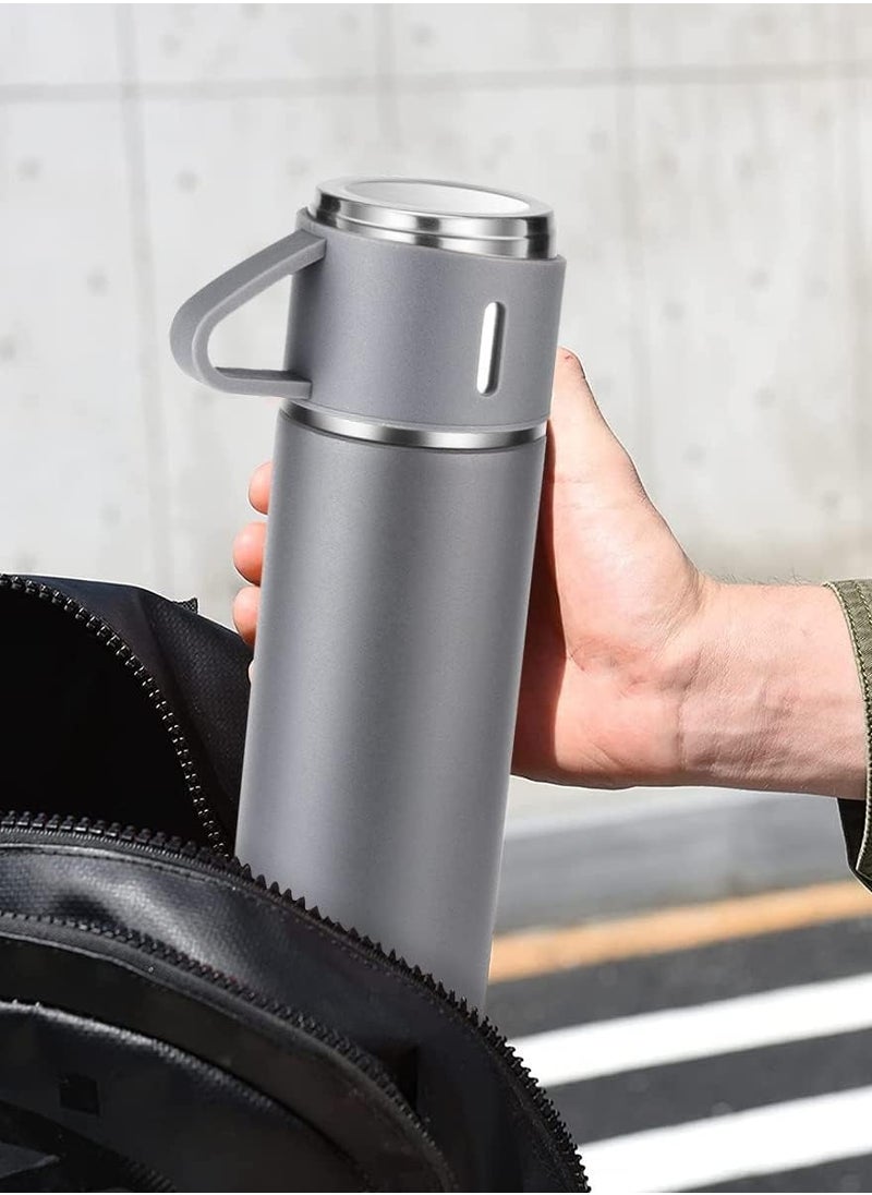 Liying Coffee Thermos Stainless Steel Vacuum-Insulated Water Bottle, 500ml/16.9oz Insulated Bottle with Cup for Hot u0026 Cold Drink Travel Mug (Grey, Three Cup)