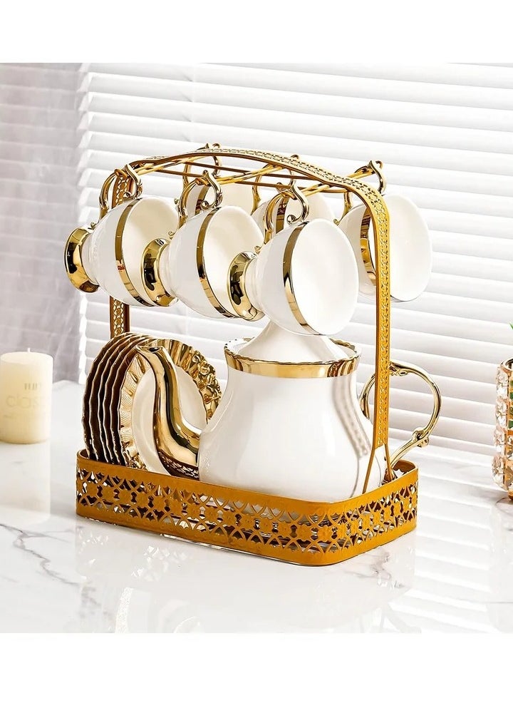 14-Piece Ceramic Coffee Cup, Saucer And Kettle Holder Set