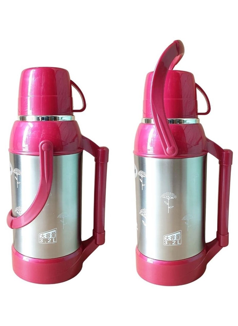 ARTC Insulated Glass Refill Hot And Cold Vacuum Thermos Flask Jug With Stainless Steel Body 12 hours hot With Soncap For Tea Coffee Water Camping Home use Party Pink Color