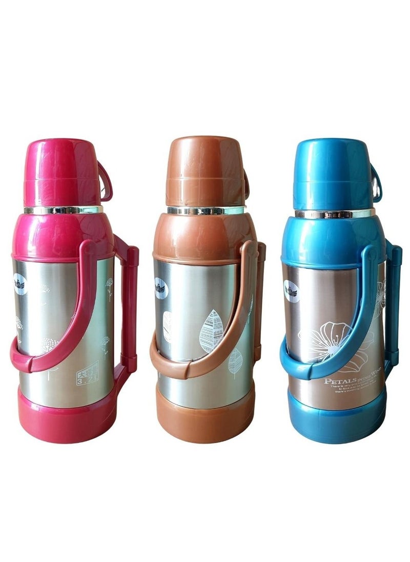 ARTC Insulated Glass Refill Hot And Cold Vacuum Thermos Flask Jug With Stainless Steel Body 12 hours hot With Soncap For Tea Coffee Water Camping Home use Party Pink Color