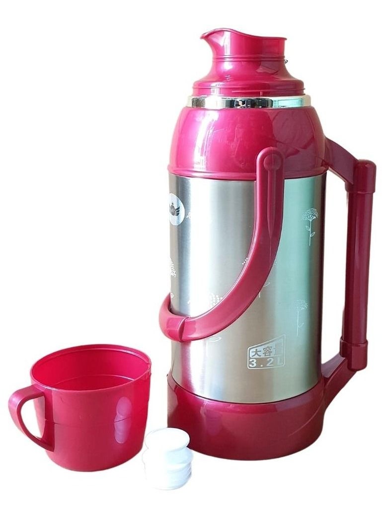 ARTC Insulated Glass Refill Hot And Cold Vacuum Thermos Flask Jug With Stainless Steel Body 12 hours hot With Soncap For Tea Coffee Water Camping Home use Party Pink Color