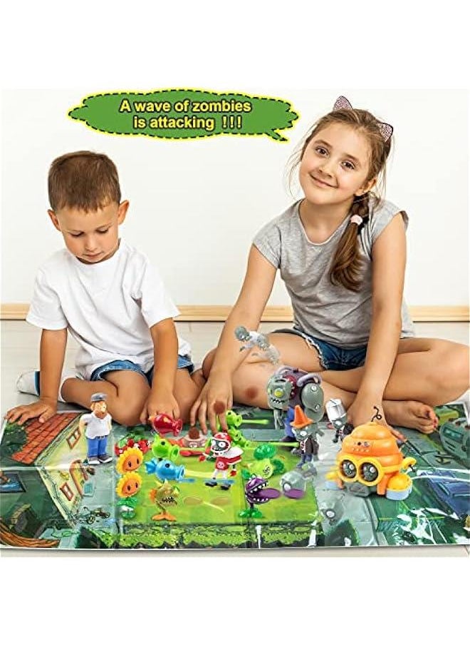 Plants and Zombies vs Toys 21pcs PVZ Action Figures Set Great Gifts for Kids and Fans,Birthday and Party -with Waterproof Battlefield Map