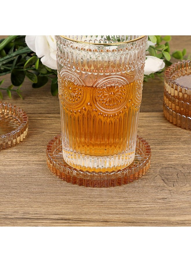 5 Pack Amber Tone Crystal Coasters Round Cup Mat, Glass Coasters For Drinks Coffee Tea Wine, Decorative Wine Bottle Coasters, Crystal Drink Coasters For Restaurant Bar Kitchen Dining Table