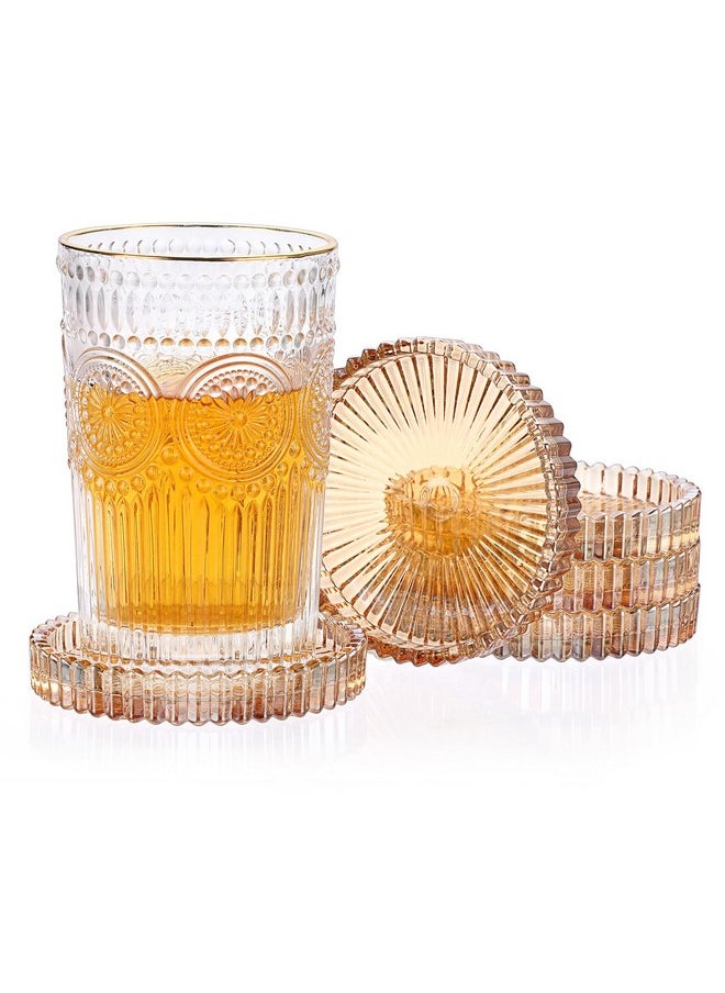 5 Pack Amber Tone Crystal Coasters Round Cup Mat, Glass Coasters For Drinks Coffee Tea Wine, Decorative Wine Bottle Coasters, Crystal Drink Coasters For Restaurant Bar Kitchen Dining Table