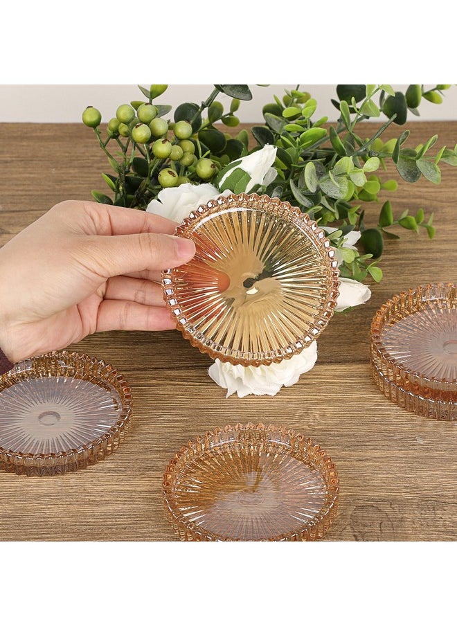 5 Pack Amber Tone Crystal Coasters Round Cup Mat, Glass Coasters For Drinks Coffee Tea Wine, Decorative Wine Bottle Coasters, Crystal Drink Coasters For Restaurant Bar Kitchen Dining Table