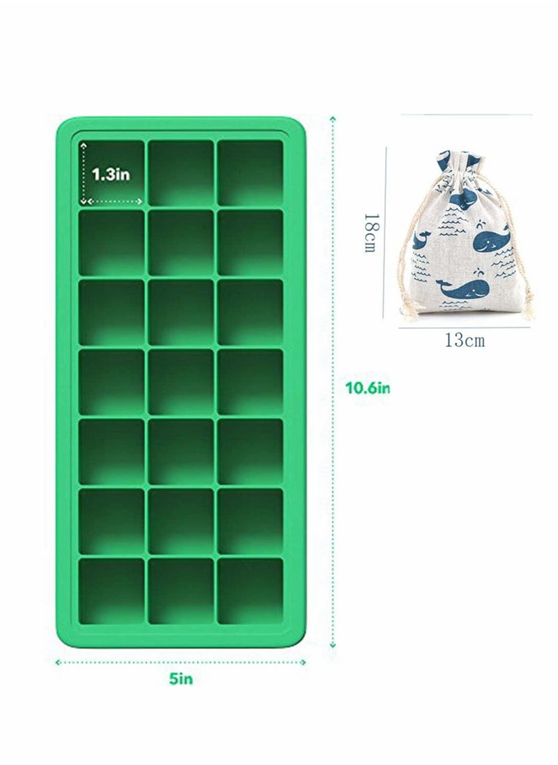 Silicone Ice Cube Trays with Plastic Lids - Set of 2 with 42 Small Square Cubes - Covered Easy Pop Push Release Rubber Mold for Cocktails Dog Treats Water Bottles - Blue Green