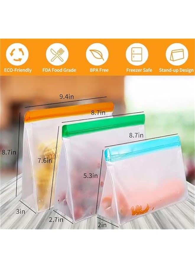 Reusable Freezer Bags 10 Pack, Stand Up Reusable Food Storage Bags for Food Leakproof, 2 Gallon Bags + 4 Sandwich Bags + 4 Snack Reusable Freezer Bags for Kitchen Meat Fruit Cereal