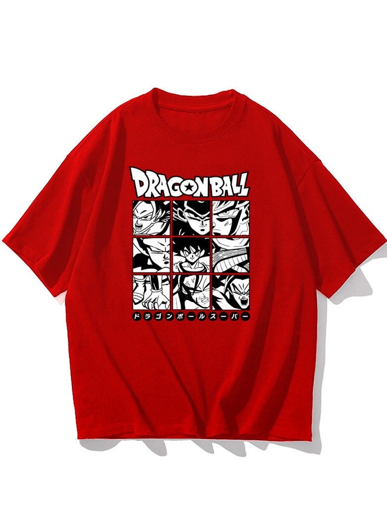 Black And White Dragon Ball Nine Palace Grid Casual Round Neck Short Sleeved Shirt