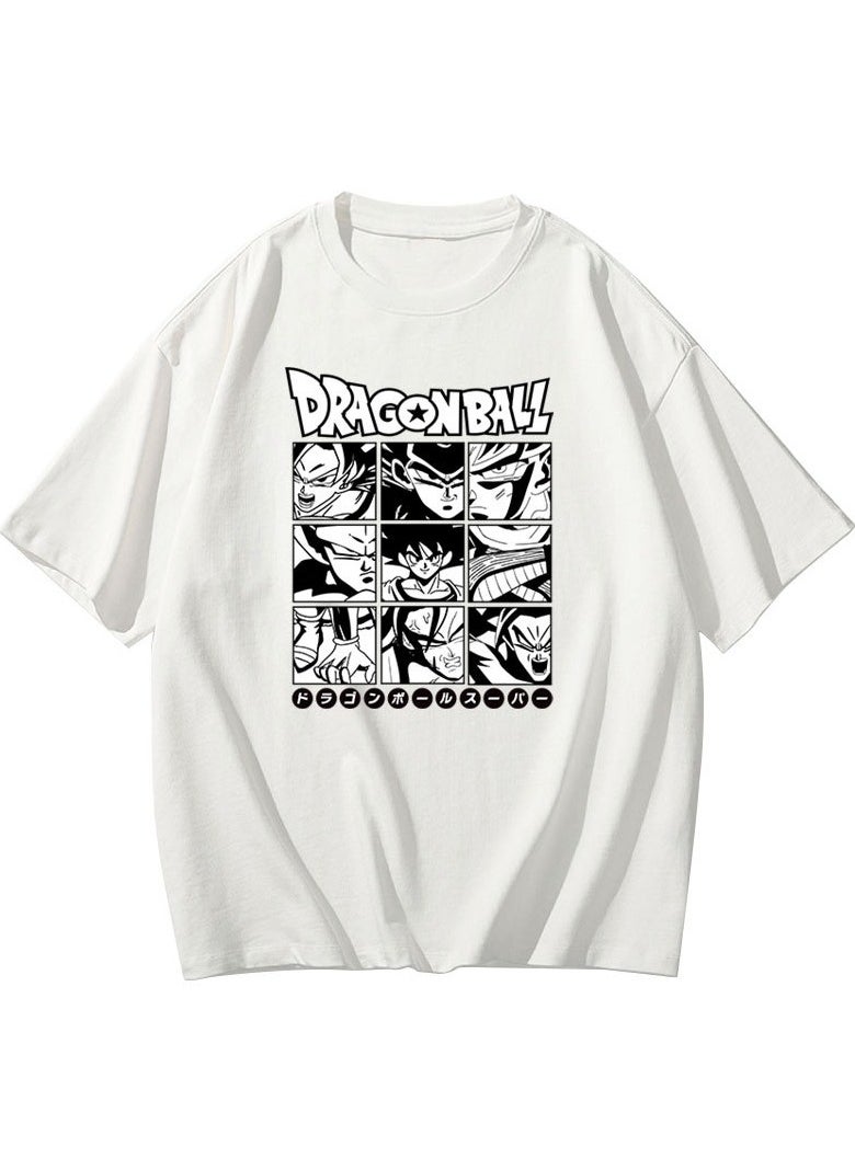 Black And White Dragon Ball Nine Palace Grid Casual Round Neck Short Sleeved Shirt