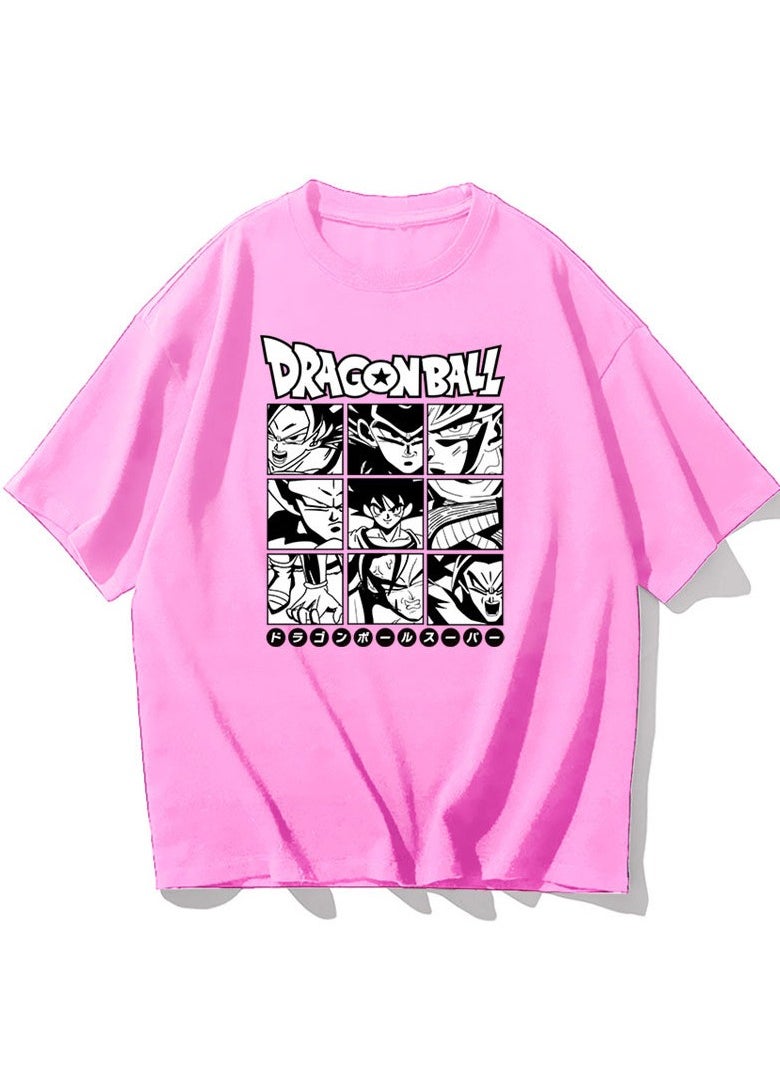 Black And White Dragon Ball Nine Palace Grid Casual Round Neck Short Sleeved Shirt