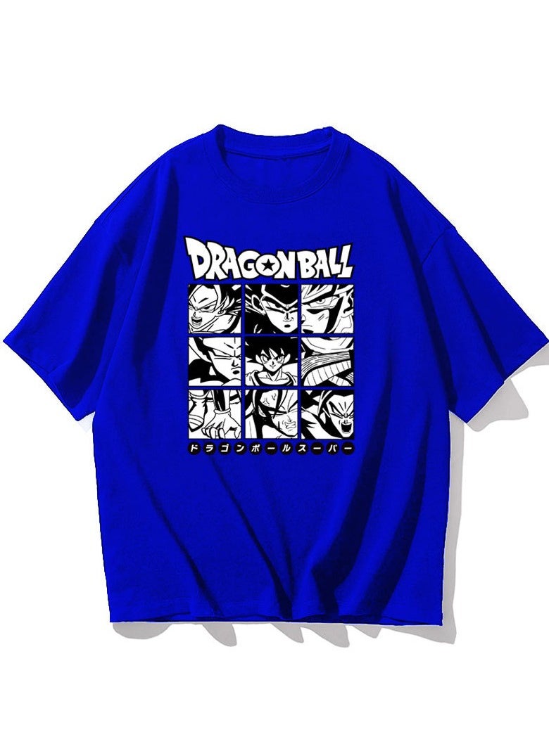 Black And White Dragon Ball Nine Palace Grid Casual Round Neck Short Sleeved Shirt