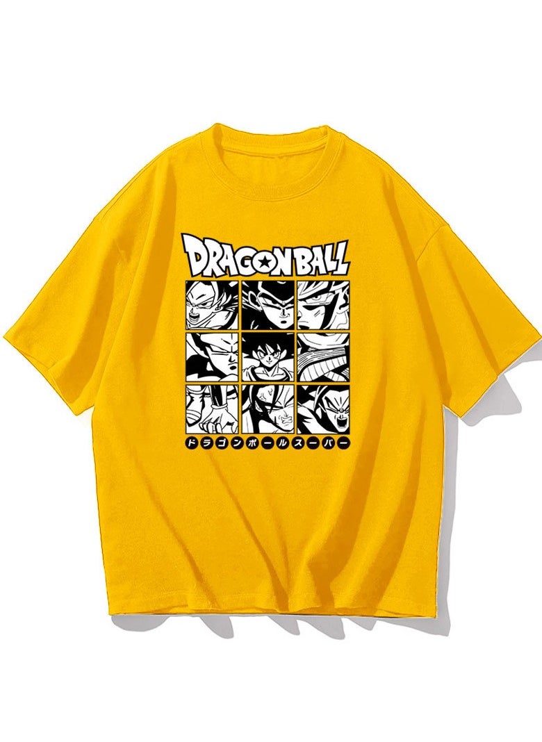 Black And White Dragon Ball Nine Palace Grid Casual Round Neck Short Sleeved Shirt