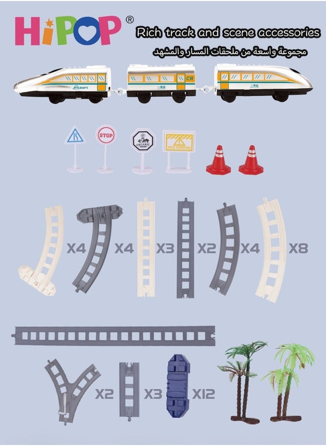 High Speed Train Set,Simulation Electric Train Toy Set,Double Layer Simulation Track,Locomotive,Carriage,Road Sign,Tree,Electric Assembly Toy