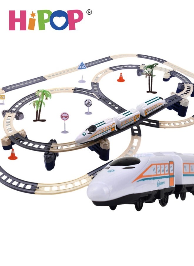 High Speed Train Set,Simulation Electric Train Toy Set,Double Layer Simulation Track,Locomotive,Carriage,Road Sign,Tree,Electric Assembly Toy