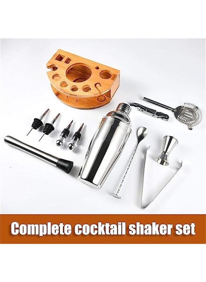 Bartender Kit with Stylish Bamboo Stand, 12 Pack 750ML Cocktail Shaker Set for Mixed Drink, Professional Stainless Steel Bar Tool Set, Gift for Man Dad