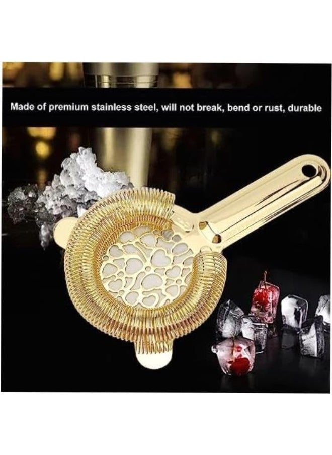 [Stainless Steel Cocktail Strainer Easy-to-Use Ice Strainer | Shiny Gold Color Luxury Kitchen Bar Tool | Bartender Essential Stainless Steel Strainer]