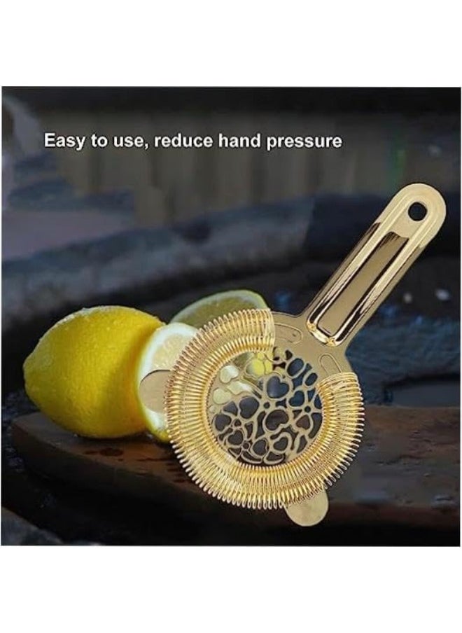 [Stainless Steel Cocktail Strainer Easy-to-Use Ice Strainer | Shiny Gold Color Luxury Kitchen Bar Tool | Bartender Essential Stainless Steel Strainer]