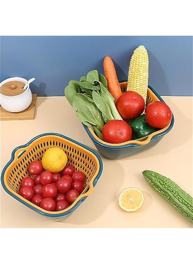 6Pack Vegetable Washing Baskets, 2-in-1 Drain Colander Bowl Set Double-layer Stackable Vegetable Sinks Strainer and Washing Fruits and Vegetables Kitchen Colander Set