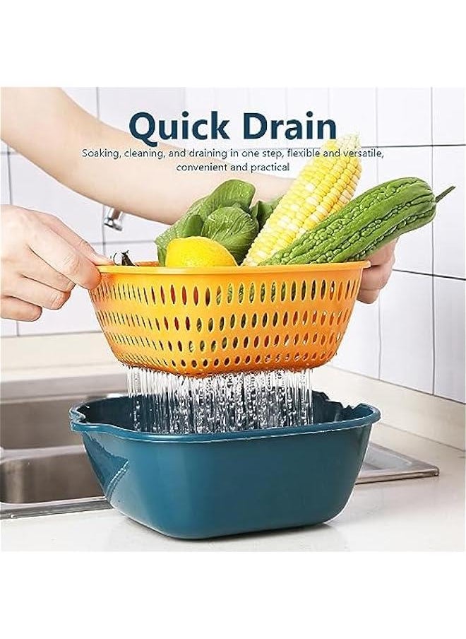 6Pack Vegetable Washing Baskets, 2-in-1 Drain Colander Bowl Set Double-layer Stackable Vegetable Sinks Strainer and Washing Fruits and Vegetables Kitchen Colander Set