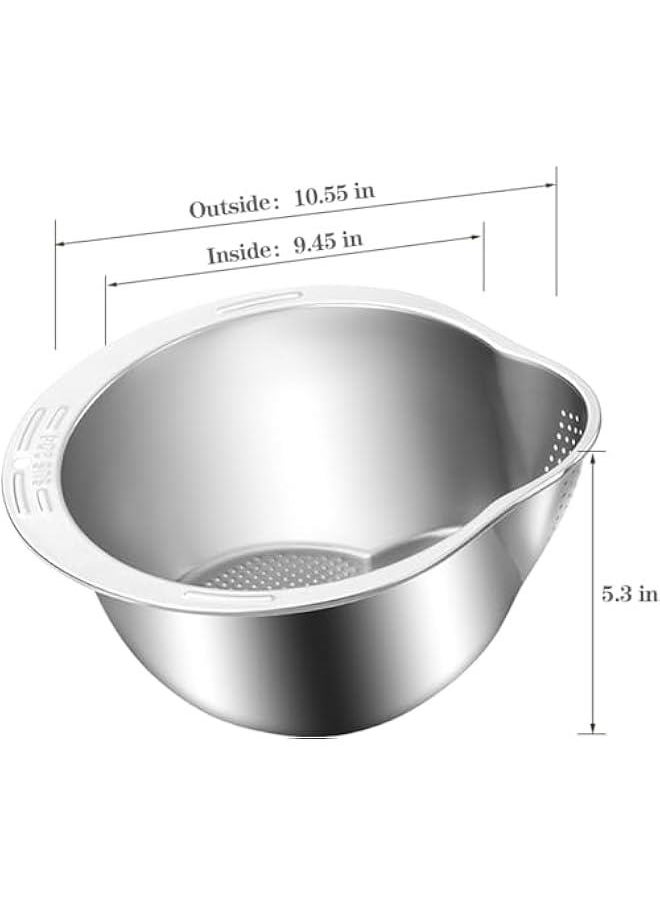 Durku Rice Washer Strainer Bowl - 4-in-1 Washing Bowl for Quinoa, Stainless Steel Rinser With Side Drainers Small Colander for Cleaning Fruits, Vegetables, and Beans - Versatile Kitchen Tool