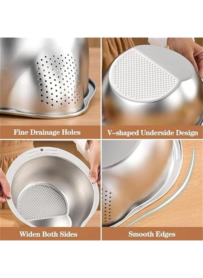 Durku Rice Washer Strainer Bowl - 4-in-1 Washing Bowl for Quinoa, Stainless Steel Rinser With Side Drainers Small Colander for Cleaning Fruits, Vegetables, and Beans - Versatile Kitchen Tool