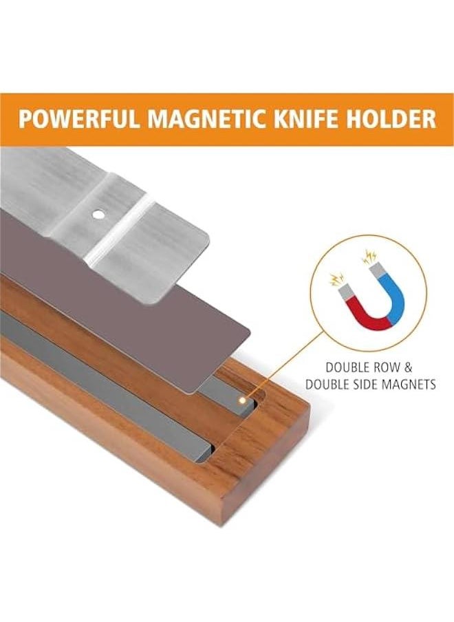 Acacia wood Magnetic Knife Holder for Wall | 16 Inch | Upgraded Version | Professional Wooden Magnetic Knife Strip - Space-Saving Knife Rack/Knife Bar With Powerful Magnetic Pull Force