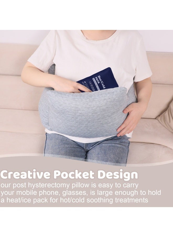 Hysterectomy Recovery Pillow, Post-Surgery Cushion for Abdomen C-Section Tummy Tuck Lumpectomy Myomectomy Patients Must Haves Abdominal Pillow with Pocket (Grey)