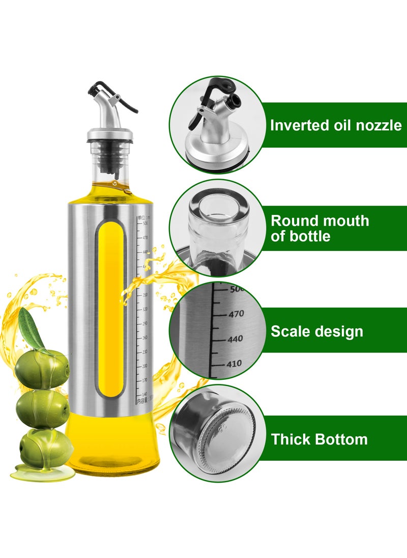 2-Pack 500ml Glass Oil Dispenser Bottle with Measuring Scale, Leak-Proof, Non-Drip Spout for Olive Oil, Vinegar, Sauces, and Syrups