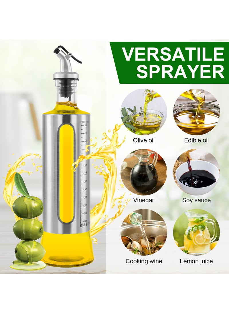 2-Pack 500ml Glass Oil Dispenser Bottle with Measuring Scale, Leak-Proof, Non-Drip Spout for Olive Oil, Vinegar, Sauces, and Syrups