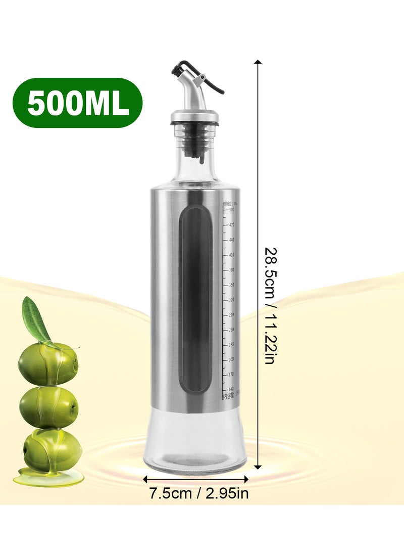 2-Pack 500ml Glass Oil Dispenser Bottle with Measuring Scale, Leak-Proof, Non-Drip Spout for Olive Oil, Vinegar, Sauces, and Syrups